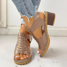 Load image into Gallery viewer, Women's Peep Toe Cutout Zipper Chunky Heeled Sandals